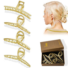 将图片加载到图库查看器，Hair Claw Clips for Women - Big Large Gold Metal Claw Hair Clips Accessories for Girls French Design Fashion Strong Hold Jumbo Jaw Banana Clamps for Thick Long Curly Half Bun Hair Adult Lady (4, Matel Gold) - Ivyu Beauty

