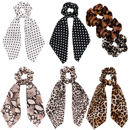 Ivyu Scrunchies for Hair Scarf Ties for Women Girls Satin Silk Cheetah Scarves Scrunchie Bow Leopard Ribbon Scrunchy with Tails For Thick Curl Hair No Crease Bandana Accessories Soft Ponytail Holders - Ivyu Beauty
