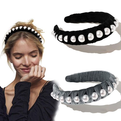 Ivyu Headbands for Women Head Bands - Diademas Para Mujer De Moda Velvet Pearl Headband Black Gray - Ivyu Beauty