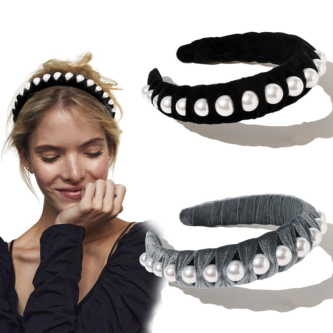 Ivyu Headbands for Women Head Bands - Diademas Para Mujer De Moda Velvet Pearl Headband Hair Accessories Hairbands for Girls No Slip Fashion Cute Headband Gifts for Women Black Gray - Ivyu Beauty