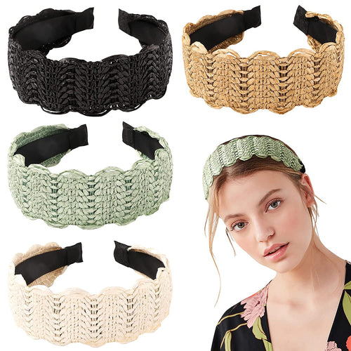 Ivyu Headbands Women Hair Head Bands - Rattan Summer Straw Head Bands for Girls Cute Wide Raffia Woven Hair Bands for Women’s Hair Rattan Hairbands Tan Beauty Product Beech Hair Accessories - Ivyu Beauty