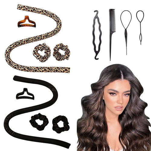 IVYU Tiktok Heatless Curling Rod Headband for Women Long Hair No Heat Hair Rollers Curlers Curls Flexi Rods Large Big Soft Foam Curling Ribbon Sleep Overnight for Gril's Hair Style Black Leorpard - Ivyu Beauty