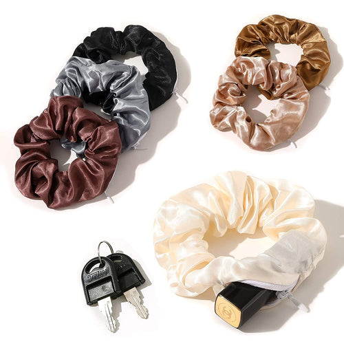 Ivyu 6pcs Pocket Scrunchies with Zipper Stash Scrunchy Hair Ties Satin Silk Scrunchies - Ivyu Beauty