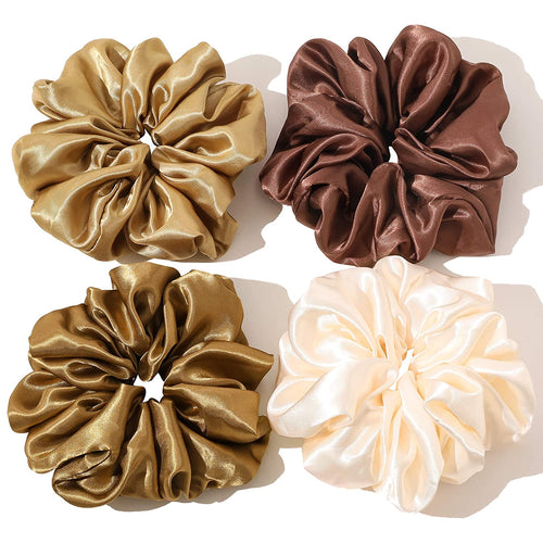 Scrunchies Hair Ties for Women - Big Silk Satin Scrunchie Exra Large Jumbo Gaint Oversized Cute Scrunchy for Curl Thick Hair Ligas Para el Cabello De Mujer Decorations Hair Accessories Gift for Girls - Ivyu Beauty
