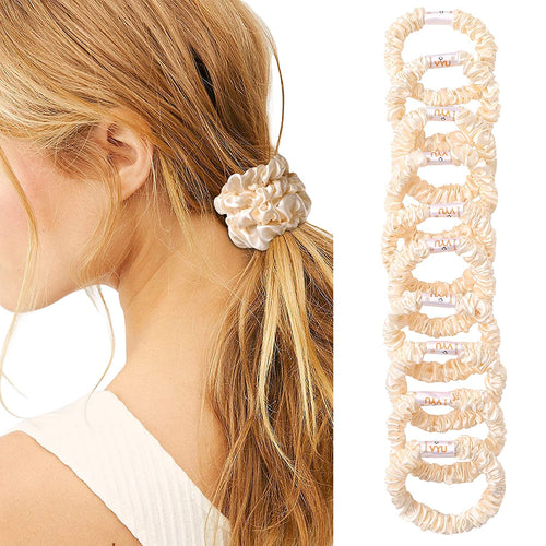 Ivyu Small Scrunchies Silk Satin Hair Ties Beige - Ivyu Beauty